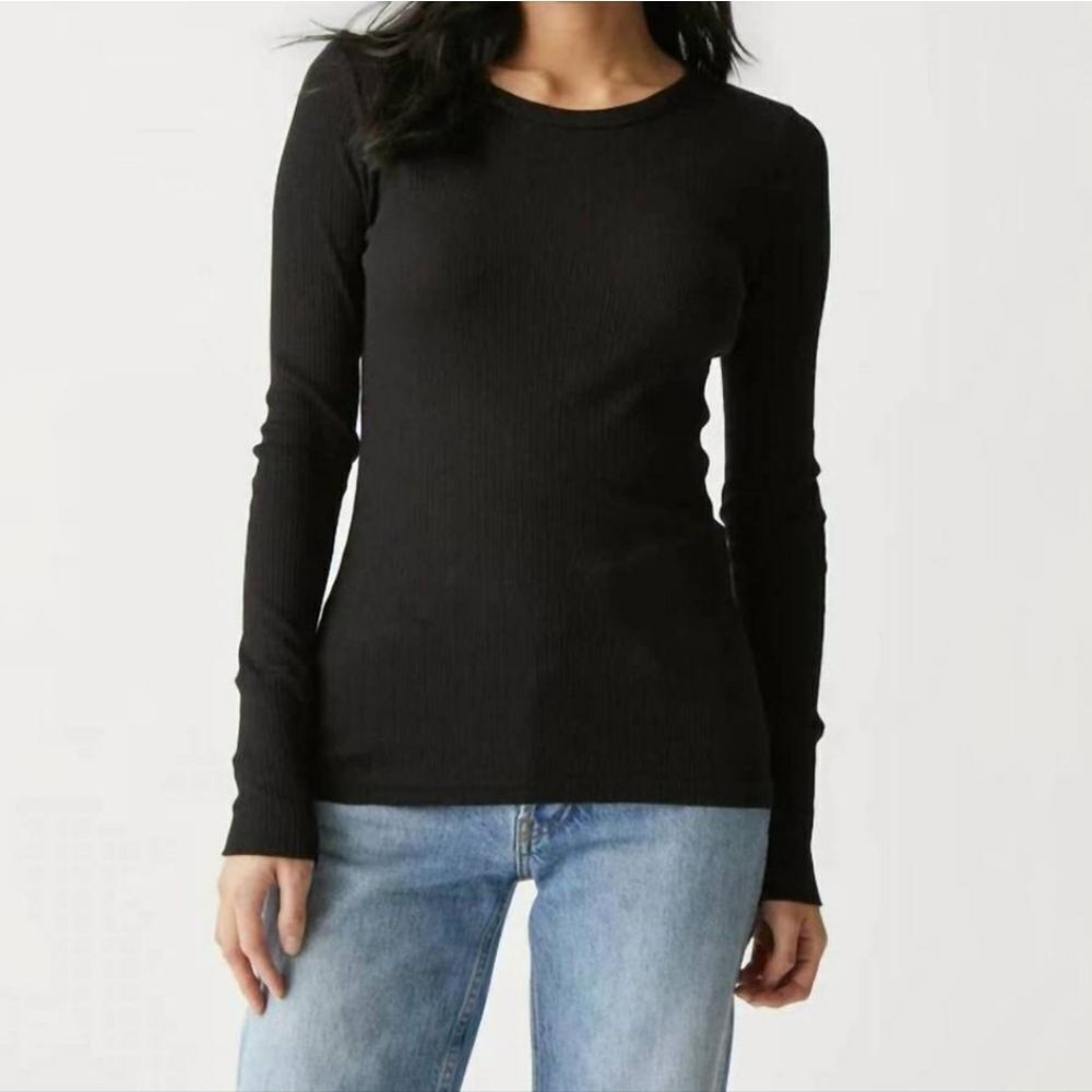 Michael Stars Black Ribbed Long Sleeve Top Fits Medium and Large